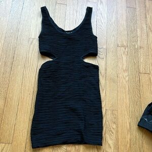 Bebe ribbed little black dress with cut outs